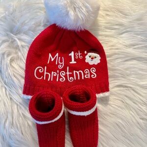 NWOT Red 'My 1st Christmas' Hat and Booties Set